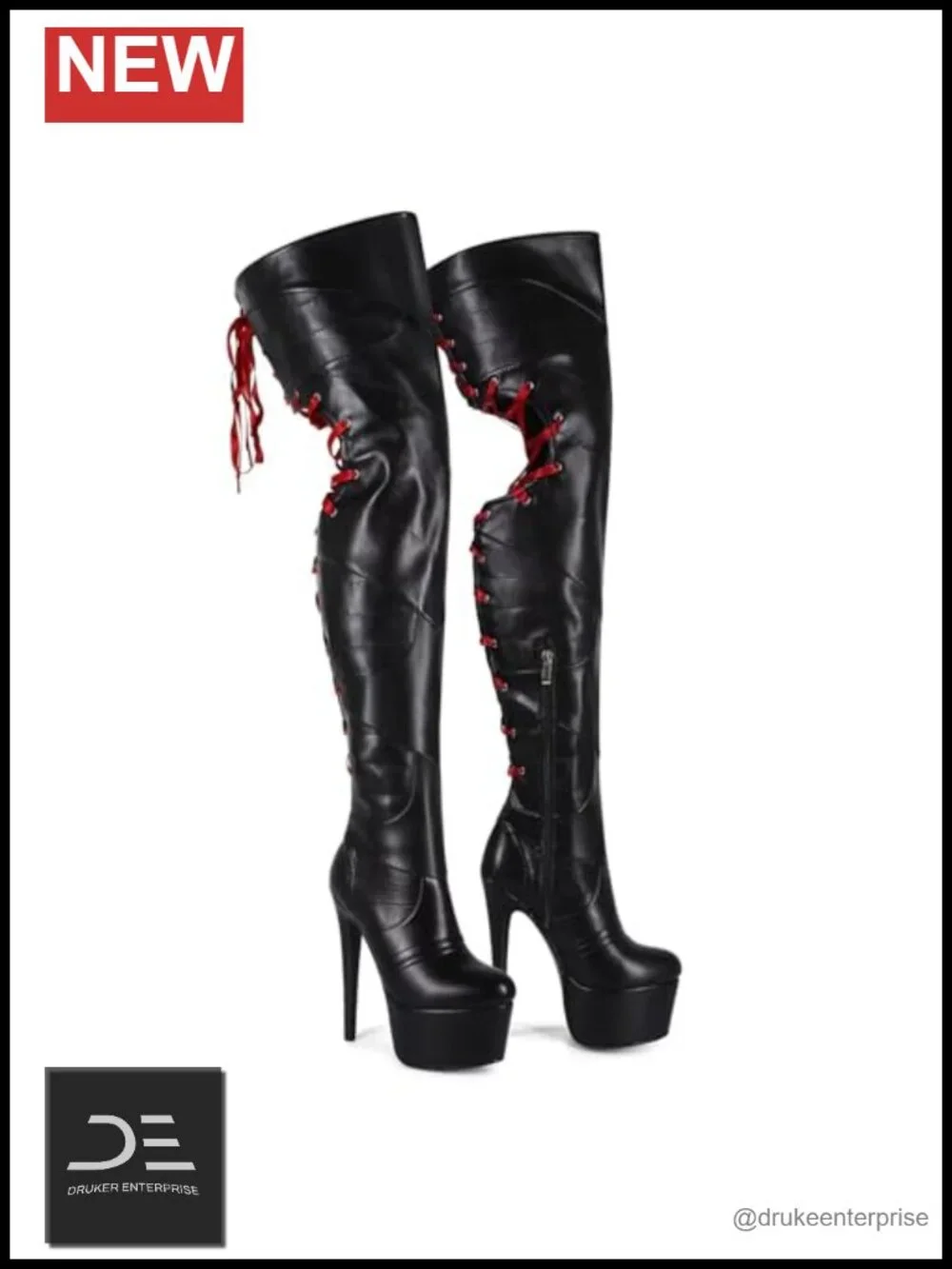 Large Size Over the Knee Stiletto Platform Boots Faux Leather Zip